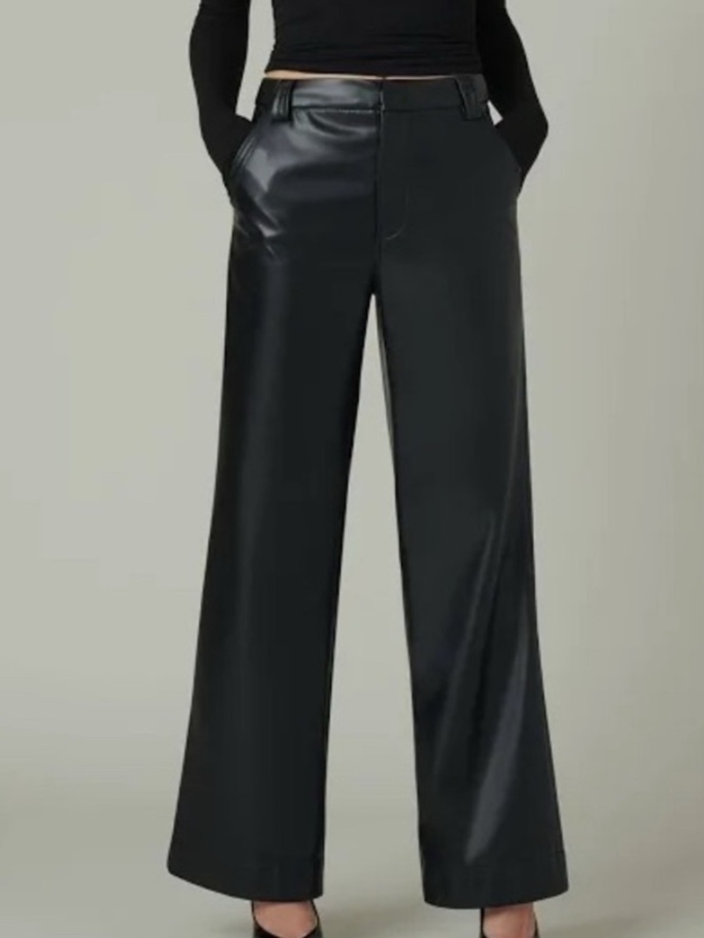 Joe”s Jeans Vegan faux leather wide leg flat front trouser pants size 8 EUC